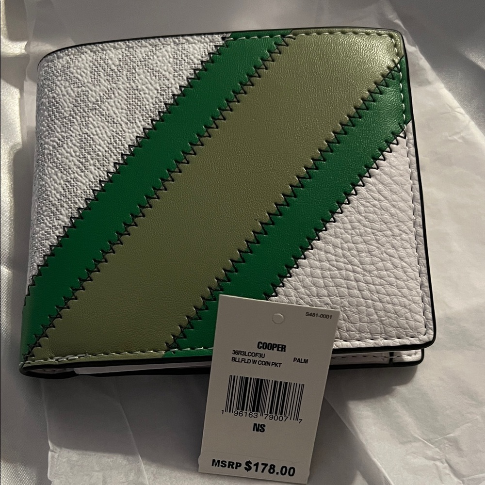 Michael Kors Green and White Leather Wallet